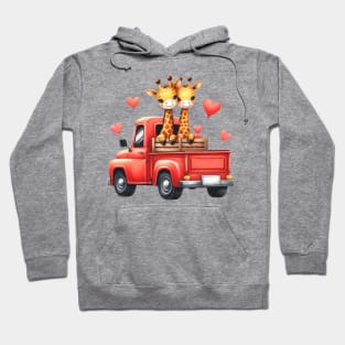 Valentine Giraffe Couple Sitting On Truck Hoodie